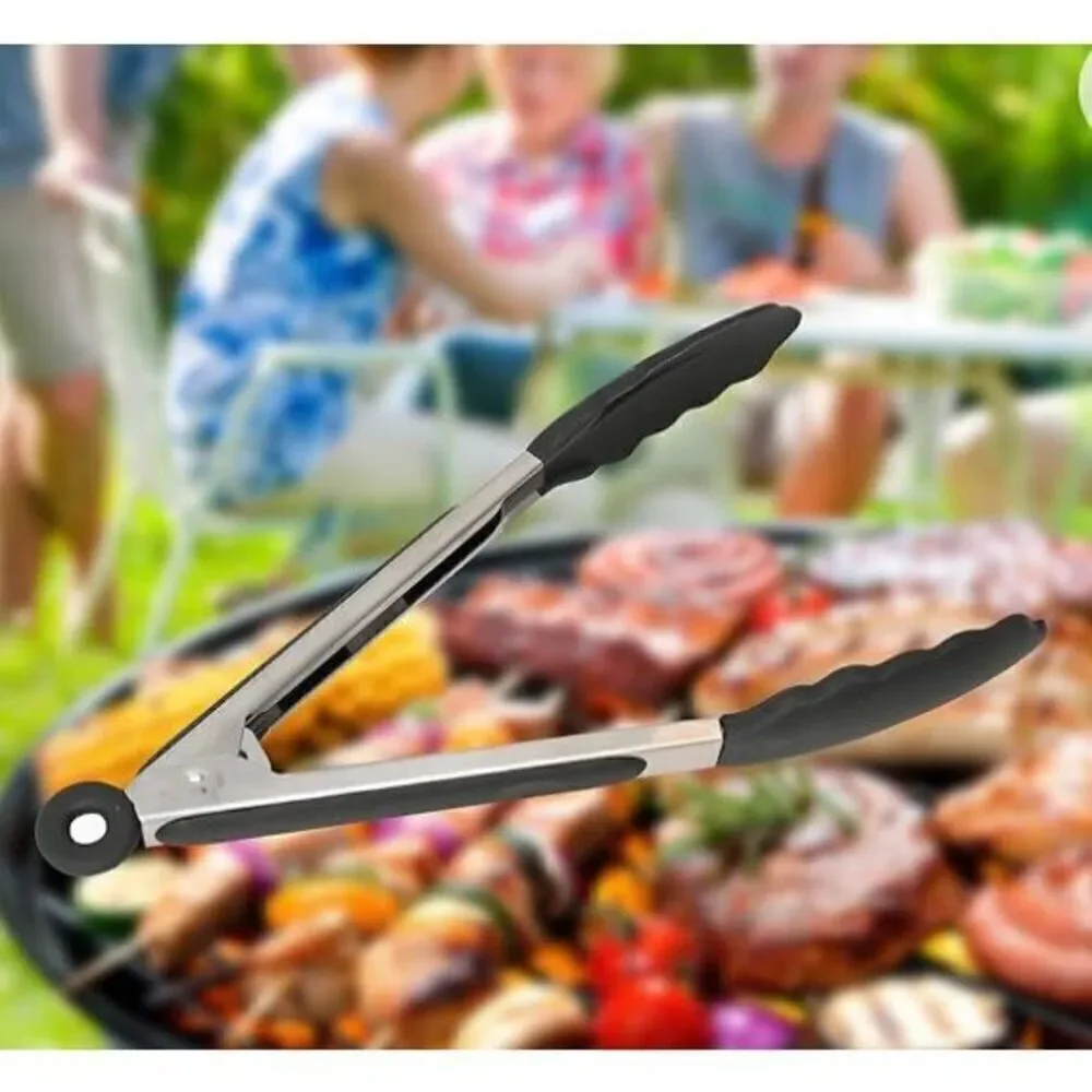 ECO QUALITY - NWT Set of 4 Stainless Steel Kitchen Tongs. 8” w/Silicone Tips